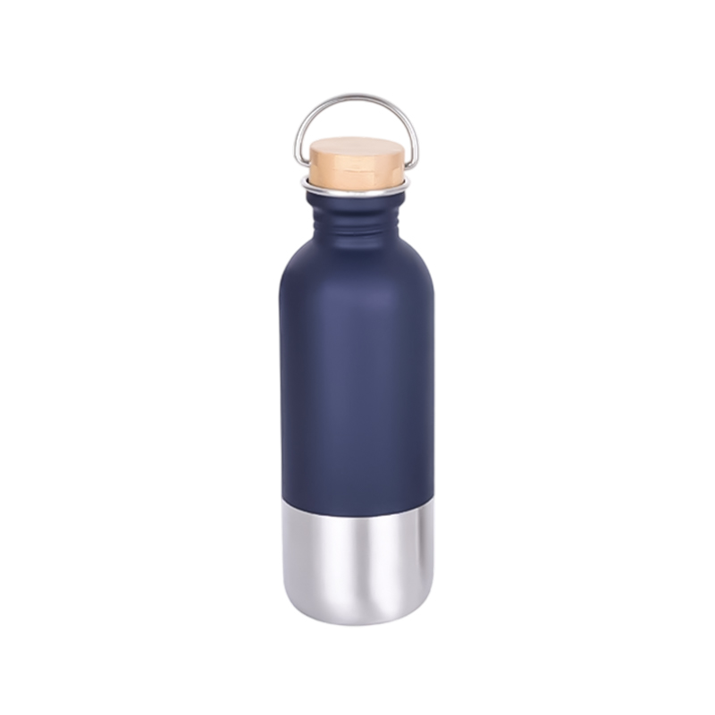Bouteille d'eau en acier inoxydable à paroi simple avec couvercle acier + bambou