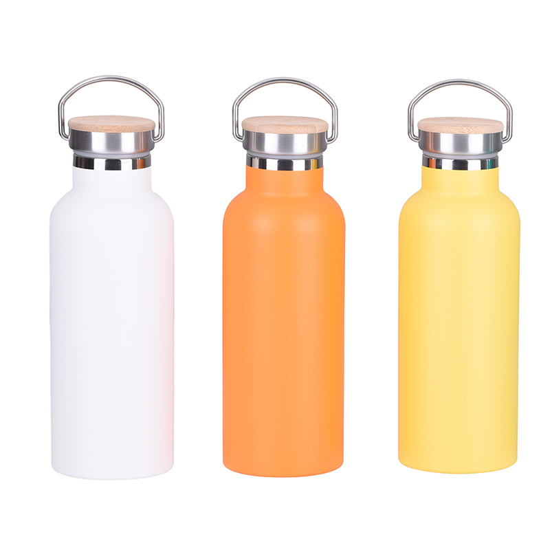 Bouteille d'eau isolée réutilisable en acier inoxydable avec couvercle en bambou vissé