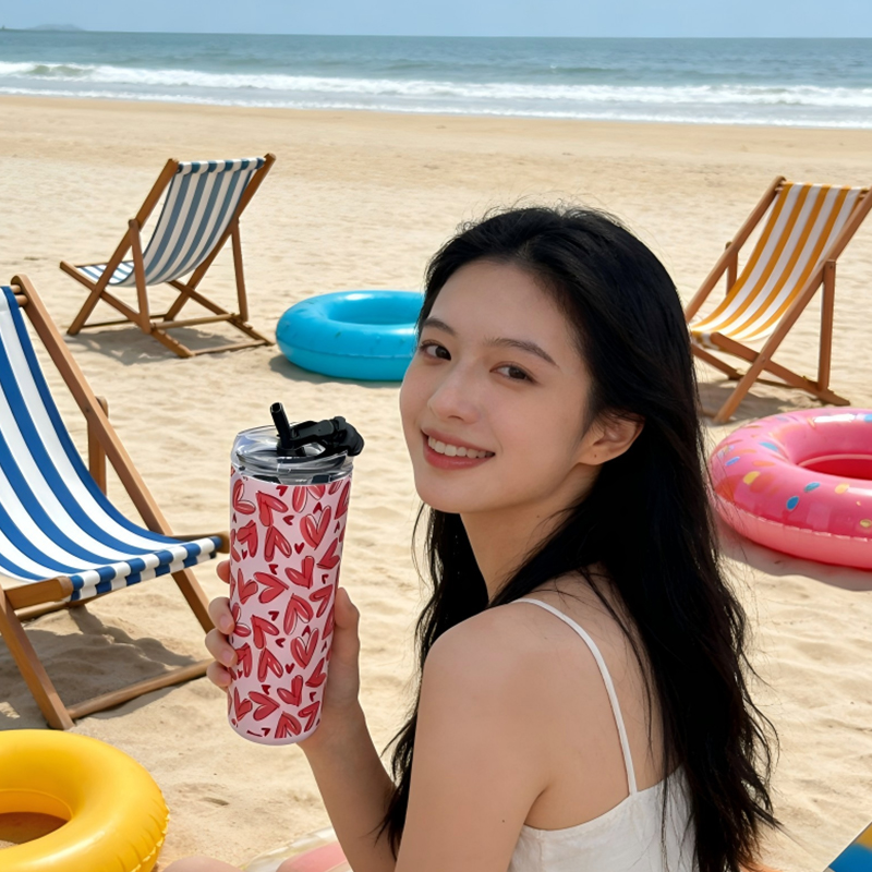 Tasse sous vide 2 en 1 avec couvercle en paille