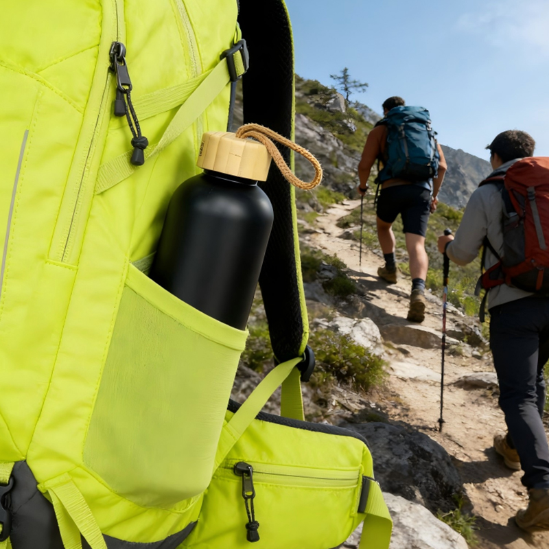 Bouteille à paroi simple avec couvercle en bambou